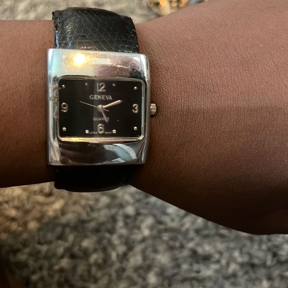 black and silver watch